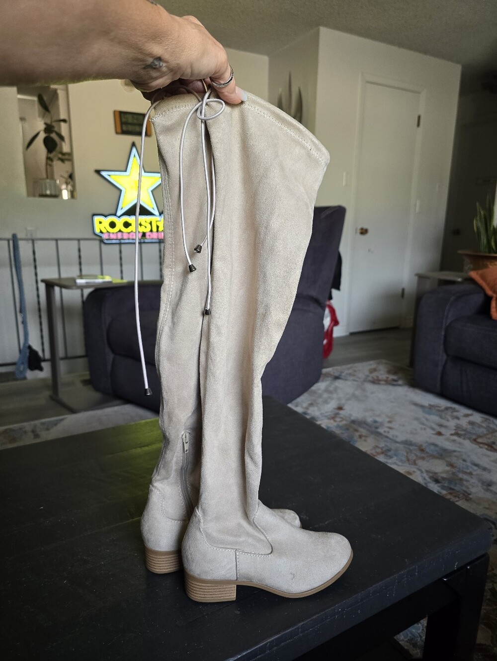 Women's Over-the-Knee Suede Boots - Beige